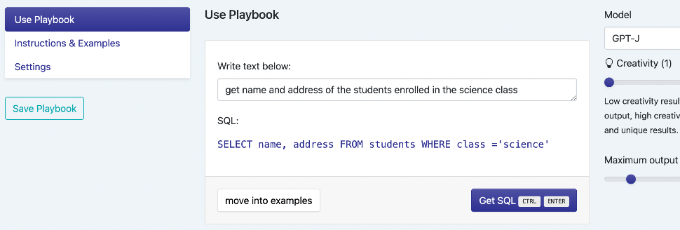 Using the SQL playbook to see how it works